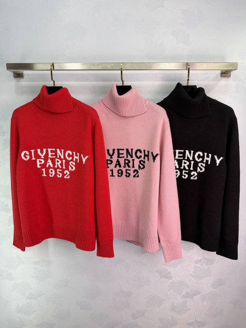 Givenchy High-Neck Wool Sweater with Color-Block Letter Embroidery and Ribbed Cuffs