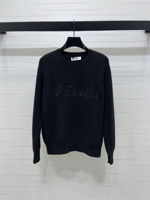 Fendi Regular Loose Fitting Embroidered Letter Round Neck Pullover
