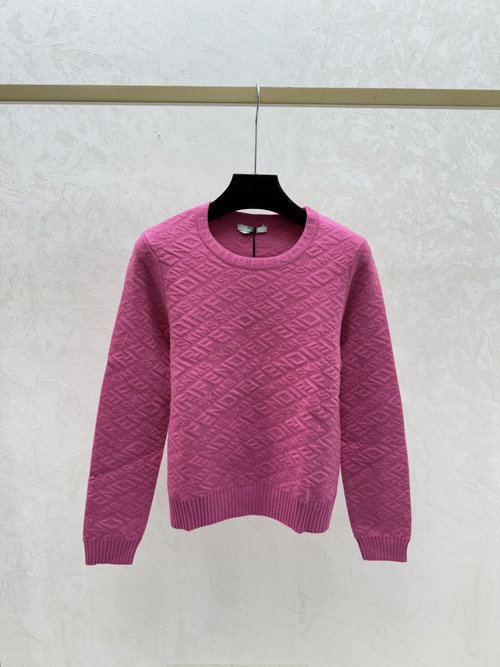 Fendi Pink Solid Vintage Letter Round-Neck Knit Long-Sleeve Top