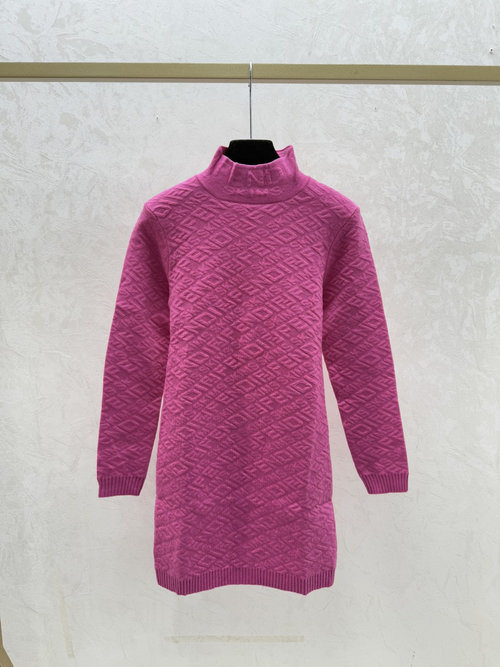 Fendi Pink Solid Vintage Letter Turtleneck Knit Dress