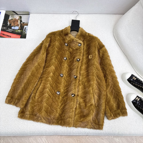 Fendi Faux Fur Fox Collar Mid-Length Coat, Soft and Warm