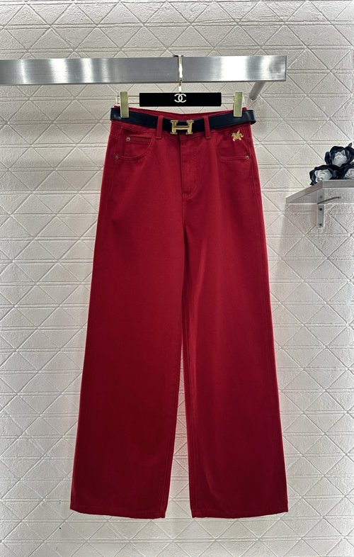 Hermes Customized Denim Straight-Leg Pants with Unicorn Embellishment