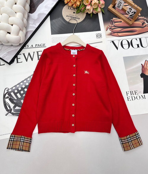 Burberry Checked Collar Contrast Knit Cardigan, Vintage Style