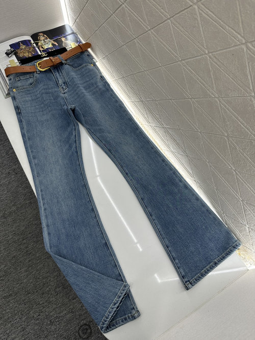 Celine Vintage High-Waisted Flared Jeans with Belt for a Retro Look