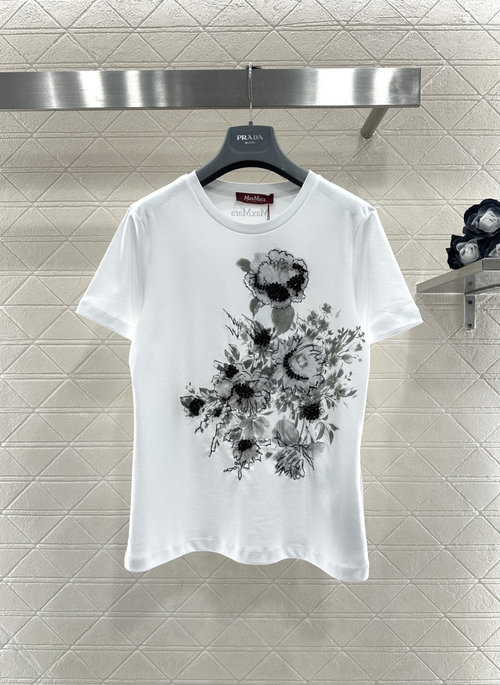 Max Mara New Chinese - Inspired Printed Round Neck T - Shirt, Elegant and Artistic