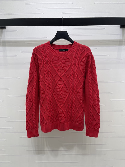 Max Mara Cable Knit Pullover Sweater with Side Slits and Ribbed Trim