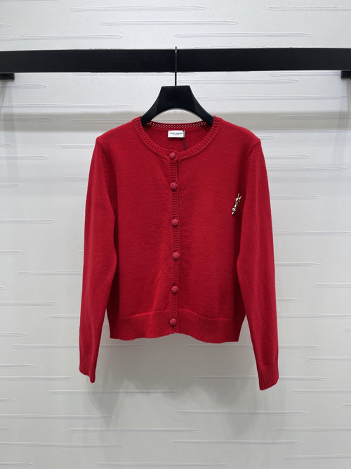 Yves Saint Laurent Round Neck Knit Cardigan, Wool Blend, Stylish Design