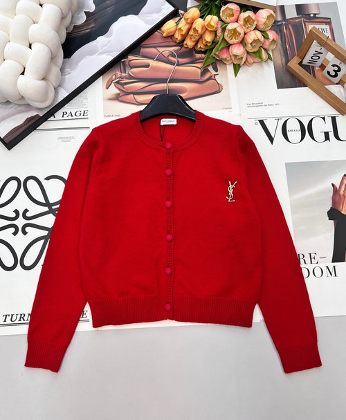 Yves Saint Laurent YSL Brooch Knitted Cardigan of French Elegance