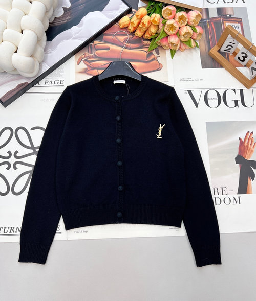 Yves Saint Laurent YSL Brooch Knitted Cardigan of French Elegance