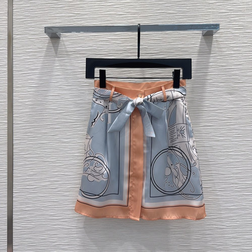 Hermes Silky Printed Shirt and Skirt Set, Luxurious