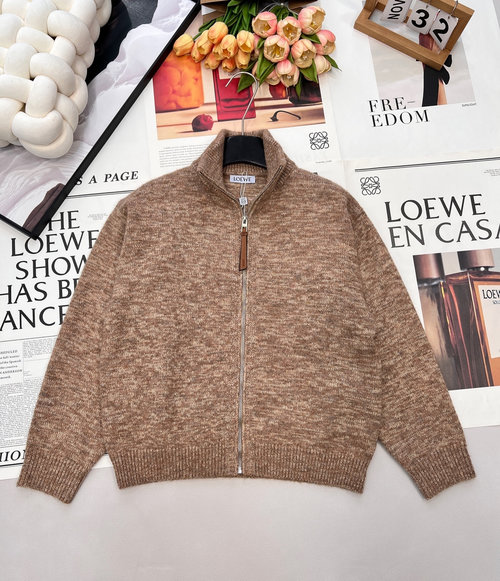 Loewe Back Letter Wool Blend Knit Cardigan with Zipper
