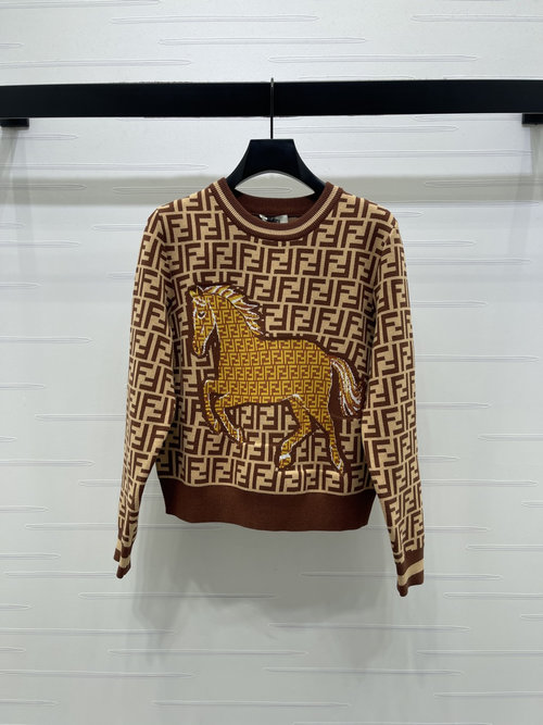 Fendi Meticulous Horse-Design Jacquard Crew Neck Sweater