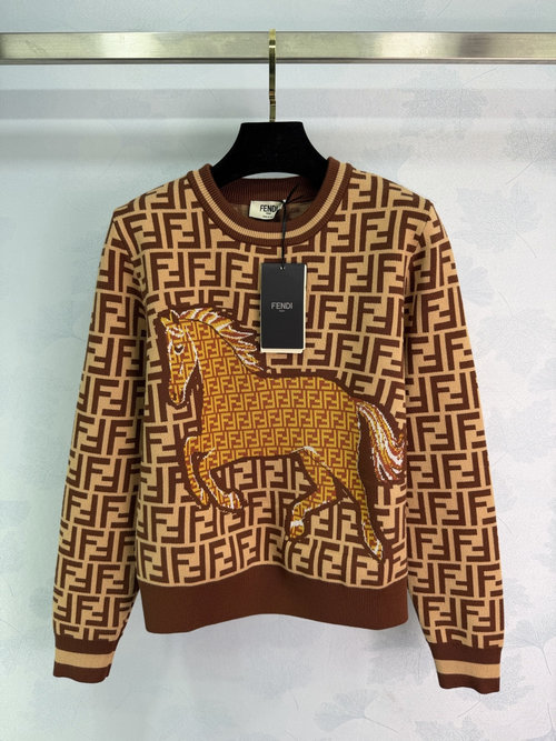 Fendi Horse and Monogram Knit Sweater in Soft Fabric