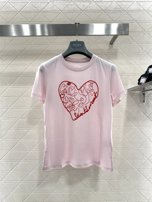 Yves Saint Laurent Custom All - Cotton T - Shirt with Heart Graffiti and Logos
