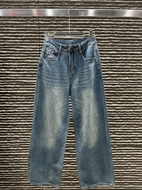 Louis Vuitton Logo Pocket Embroidery Letter Straight Jeans