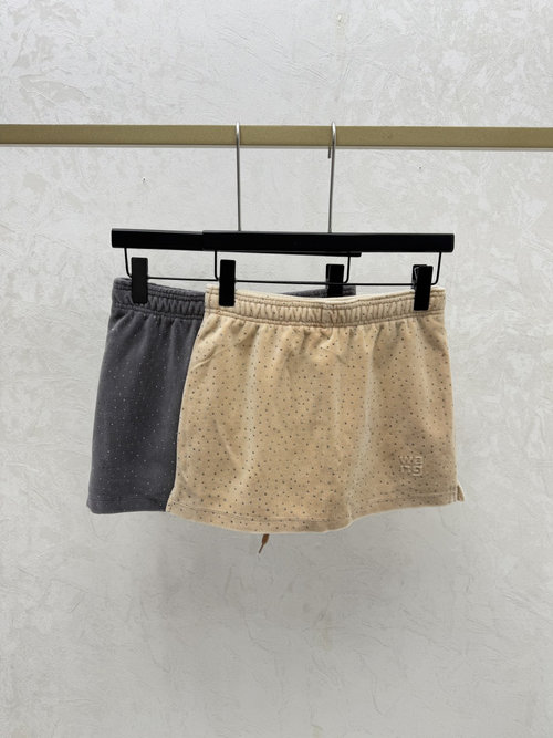 Alexander Wang Solid Khaki and Grey Rhinestone Knit Skirt