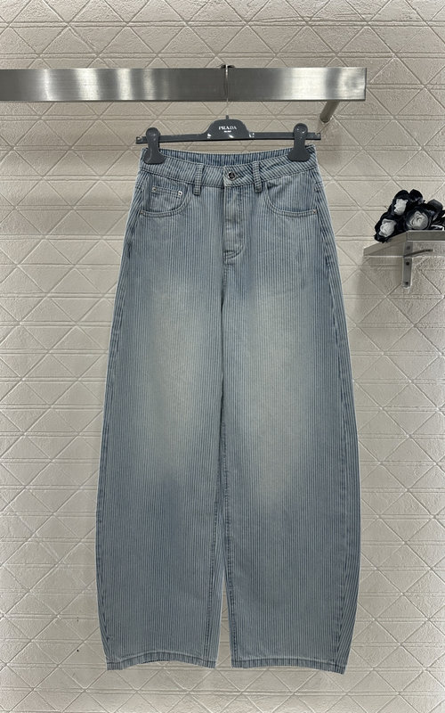 Prada Enzyme-washed Striped Denim Trousers for a Stylish Appearance