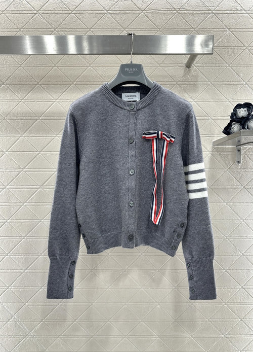 Thom Browne Customized YB Wool Cardigan with Dog Pattern and Bow Tie