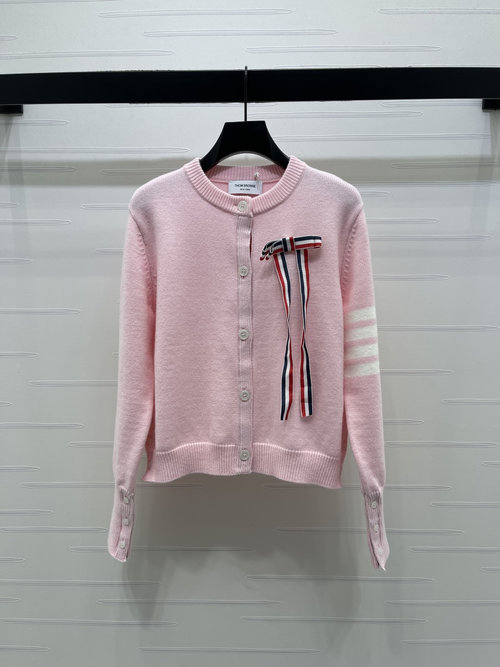 Thom Browne Charming Bow-Detailed Knitted Cardigan