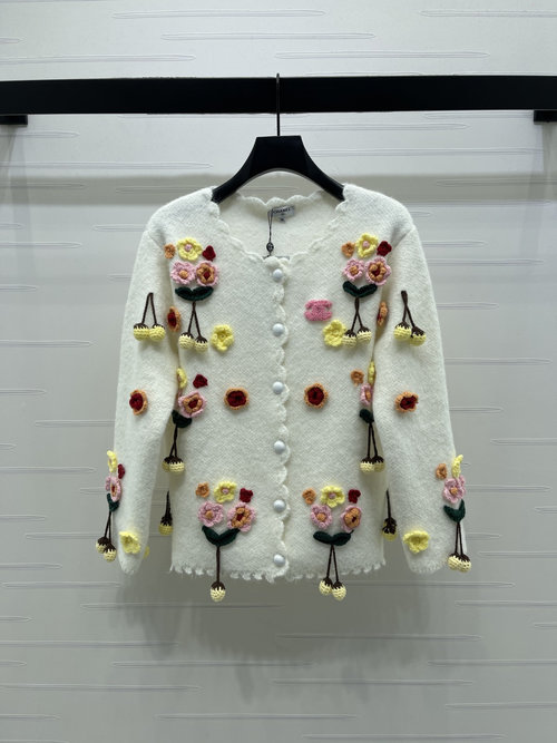 Chanel Luxury Knitted Cardigan with 3D Flower Embroideries