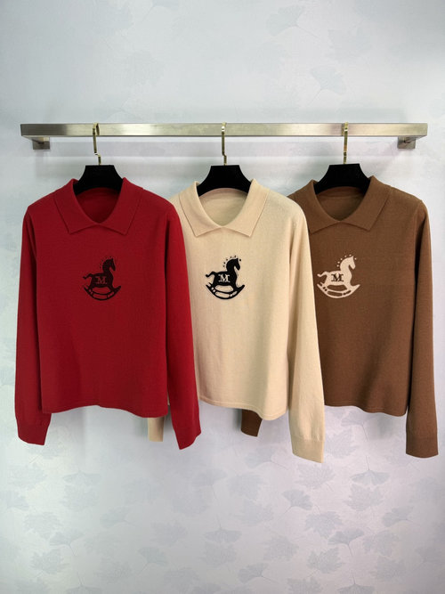 Max Mara Refined and Casual Horse Pattern Custom Knit Collared Sweater