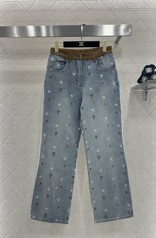 Dior Embroidered Denim Pants with Vintage Design