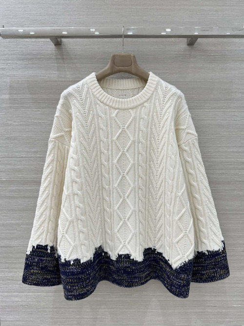 Loewe Elegant Round Neck Contrast Color Big Sweater with Twisted Pattern