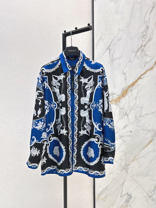 Versace Baroque-printed Silk Shirt with Medusa Metal Buttons