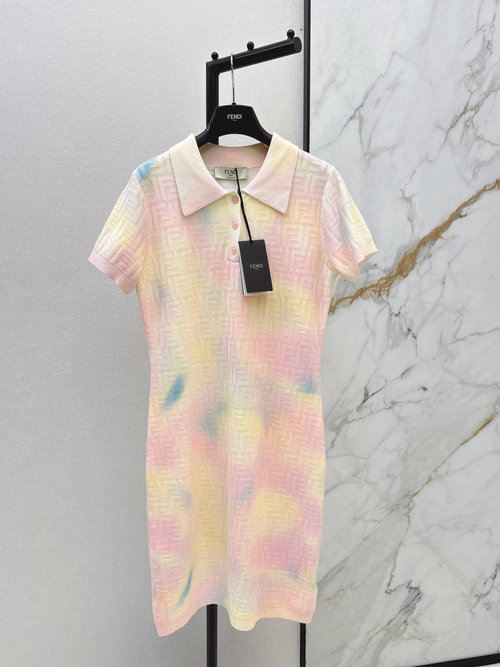 Fendi Charming Macaron Knit Polo Dress for Outings