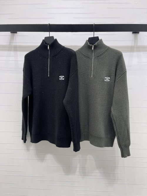 Versace Early Spring: Embroidered Logo Stand - Collar Knit Sweater