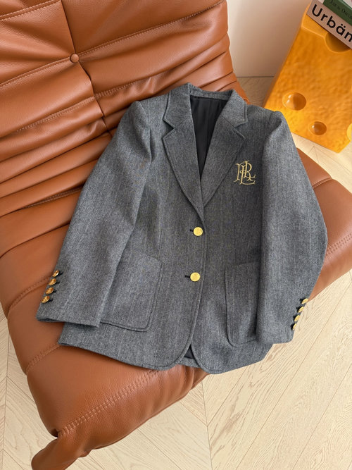 Yves Saint Laurent Gold-Embroidered Wool Herringbone Blazer