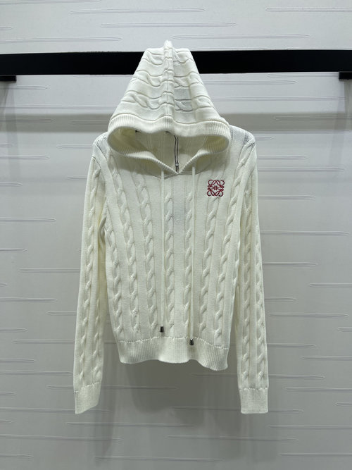 Loewe Hooded Twisted Long Sleeve Sweater with Totem Embroidery