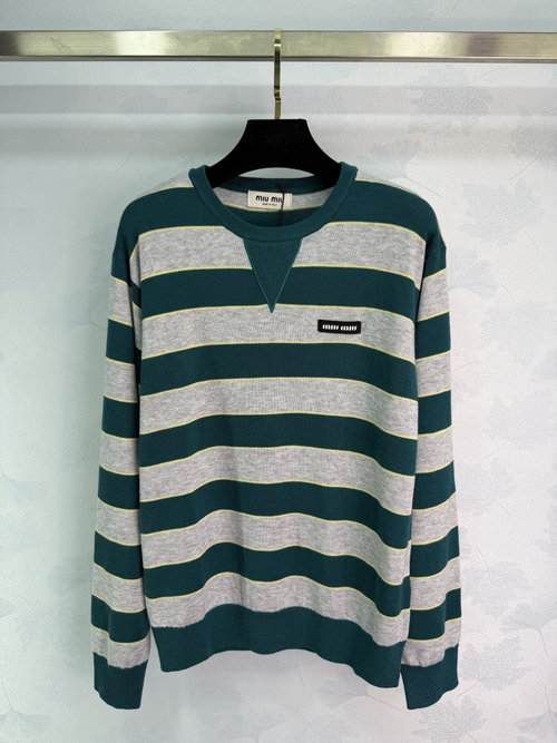Versace Green and Gray Striped Oversized Knit Sweater