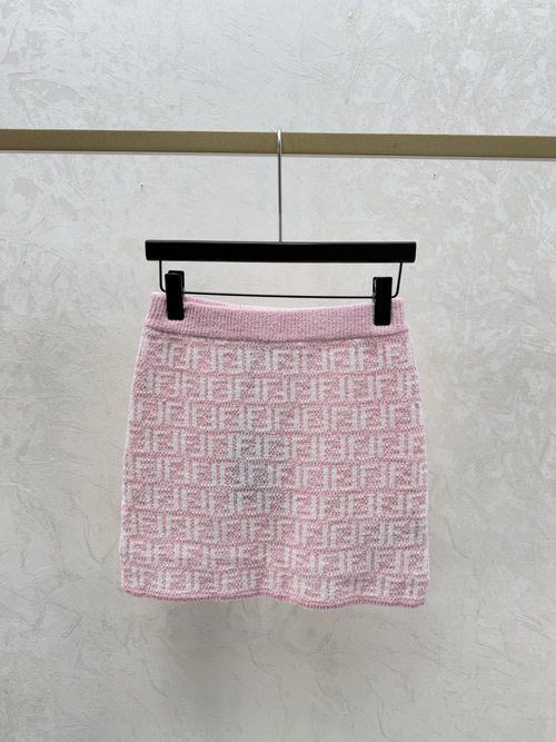 Fendi Pink Contrasting Damask Letter Knit Skirt