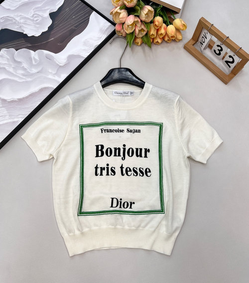 Dior Round-Neck Logo Knitted Short-Sleeve, Soft and Fashionable