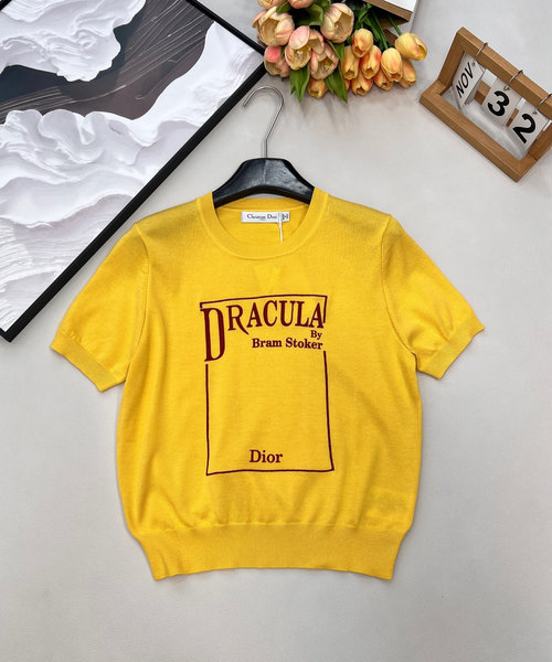 Dior Soft Knitted Round-Neck Short-Sleeve with Logo and Literary Style