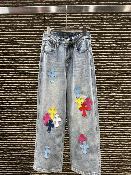 Chrome Hearts Innovative Crochet-Patched Jeans: Distressed Finish