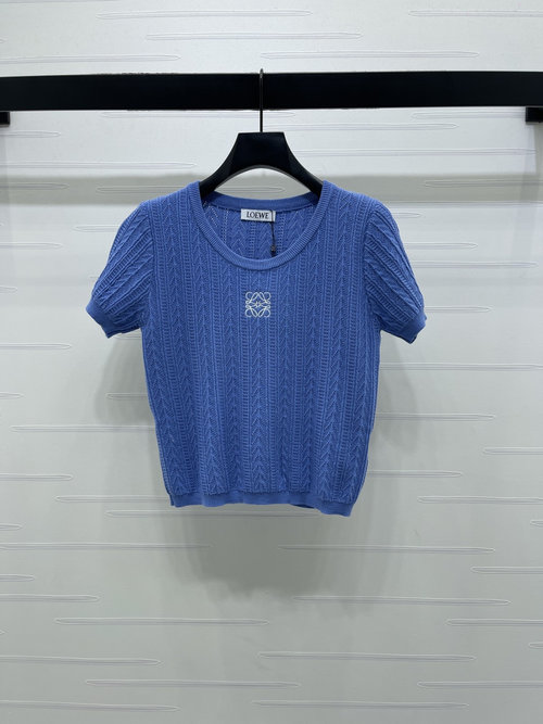 Loewe Stylish Round - neck Knit Short - Sleeve with Embroidered Logo