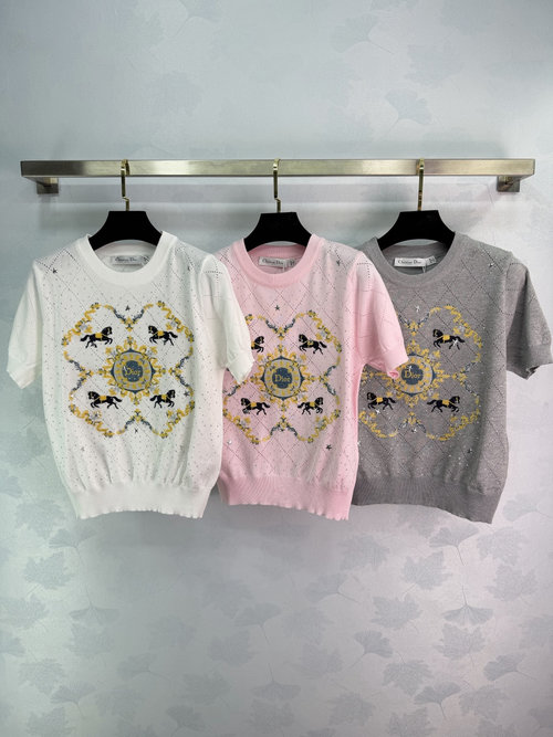 Dior Soft Knit Horse-Patterned Glittered Top for Any Occasion