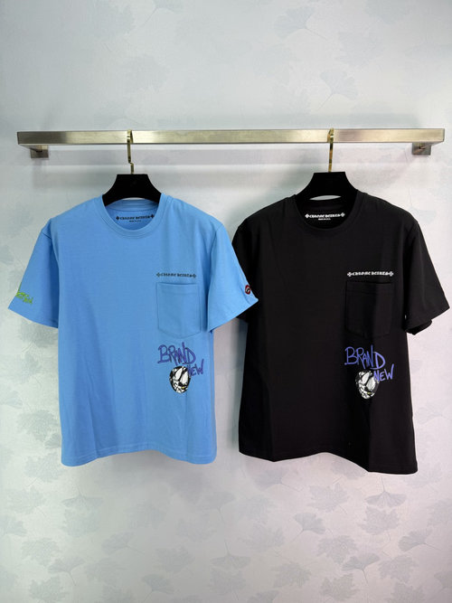 Chrome Hearts Comfortable and Trendy Blue Graffiti Short - Sleeve Shirt