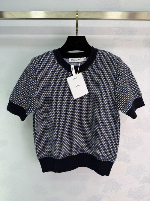 Dior Fair Isle Patterned Vintage Knit Short Sleeve Tops