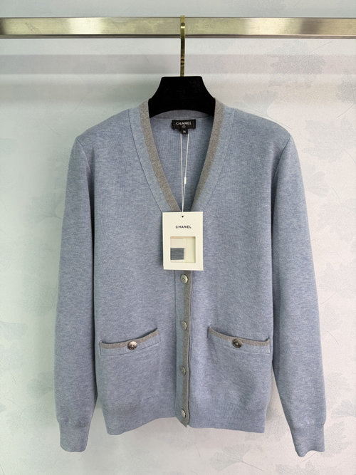 Chanel Timeless V-Neck Knitted Cardigan with Metal Buttons