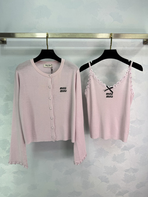 Miu Miu Lace Trim Knit Cardigan and Camisole Set