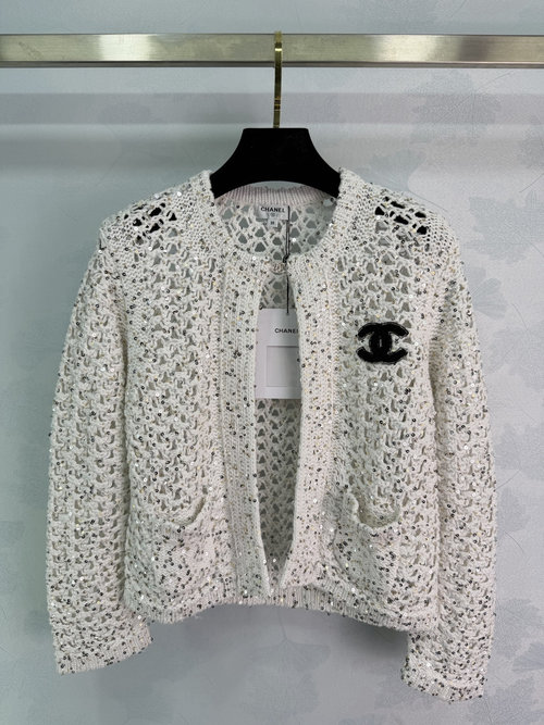 Chanel Resort Series Sequin Knit Cardigan with Signature Logo