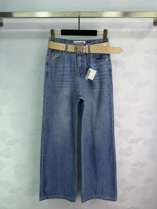 Loewe Comfortable Denim Trousers with Embroidered Logo and Belt