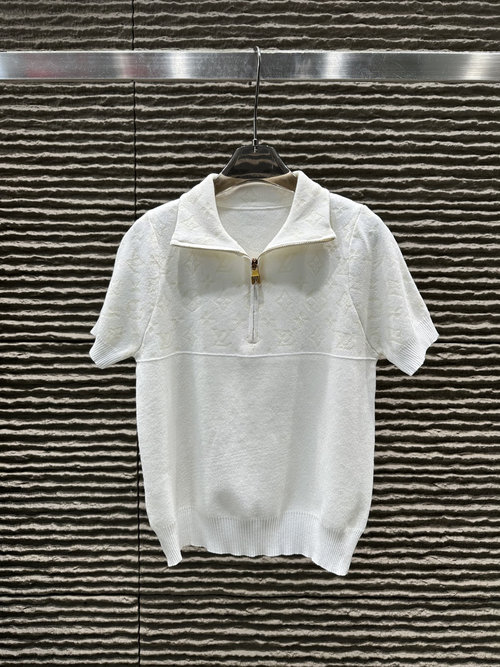 Louis Vuitton Collar Zipper Knitted Short Sleeve