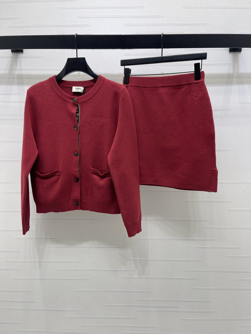 Fendi Knit Cardigan and Skirt Set with Logo