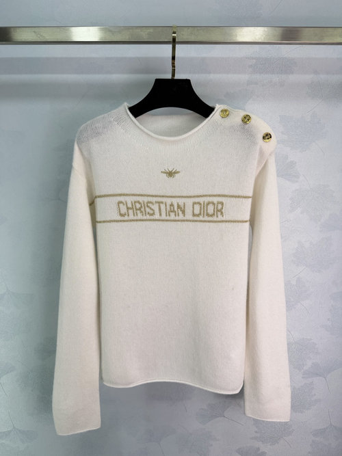 Dior Lucky Star Knitted Sweater with Gold Embroidery, Elegant Design