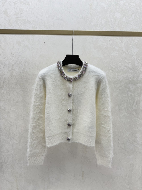 Prada Elegant White Pure Color Knitted Long Sleeve Cropped Cardigan with Embellishments