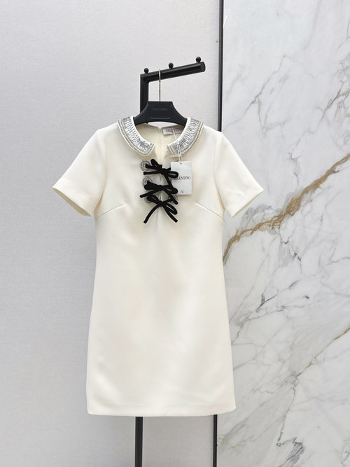 Valentino Limited Series Sequined Collar Dress with Velvet Bow